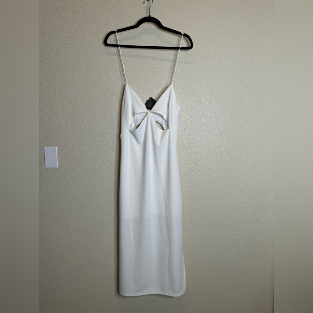Shoplunab White Cutout Midi Dress